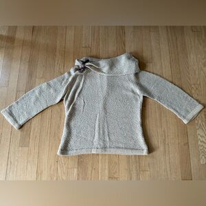 Anthropologie Wool Women’s Cream Knit Sweater with Side Tie